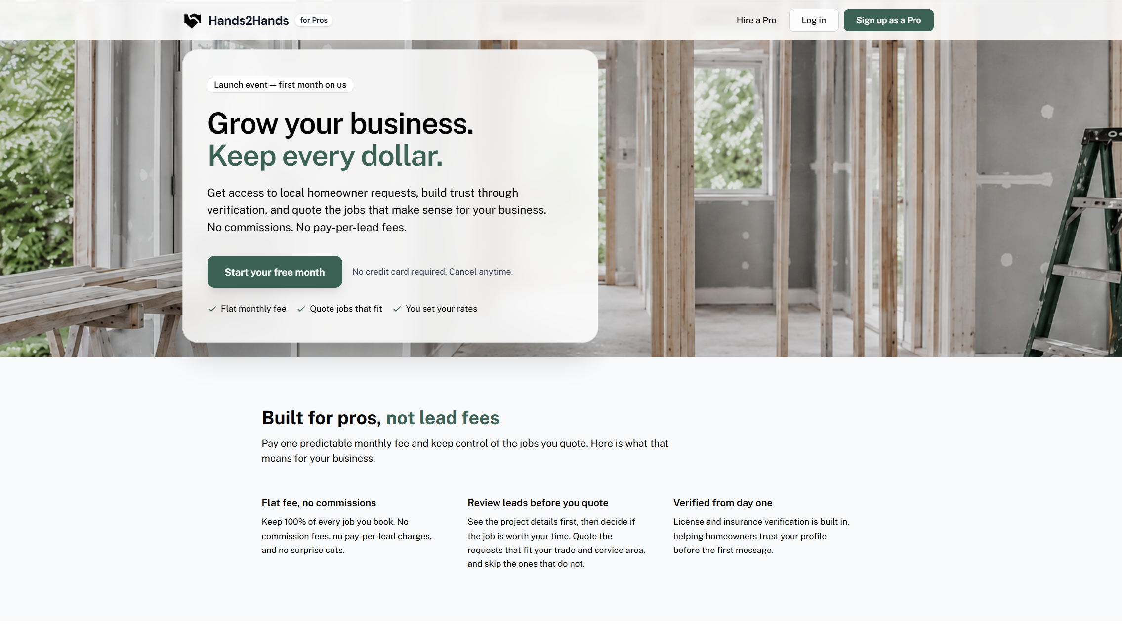 Hands2Hands marketplace landing experience for homeowners