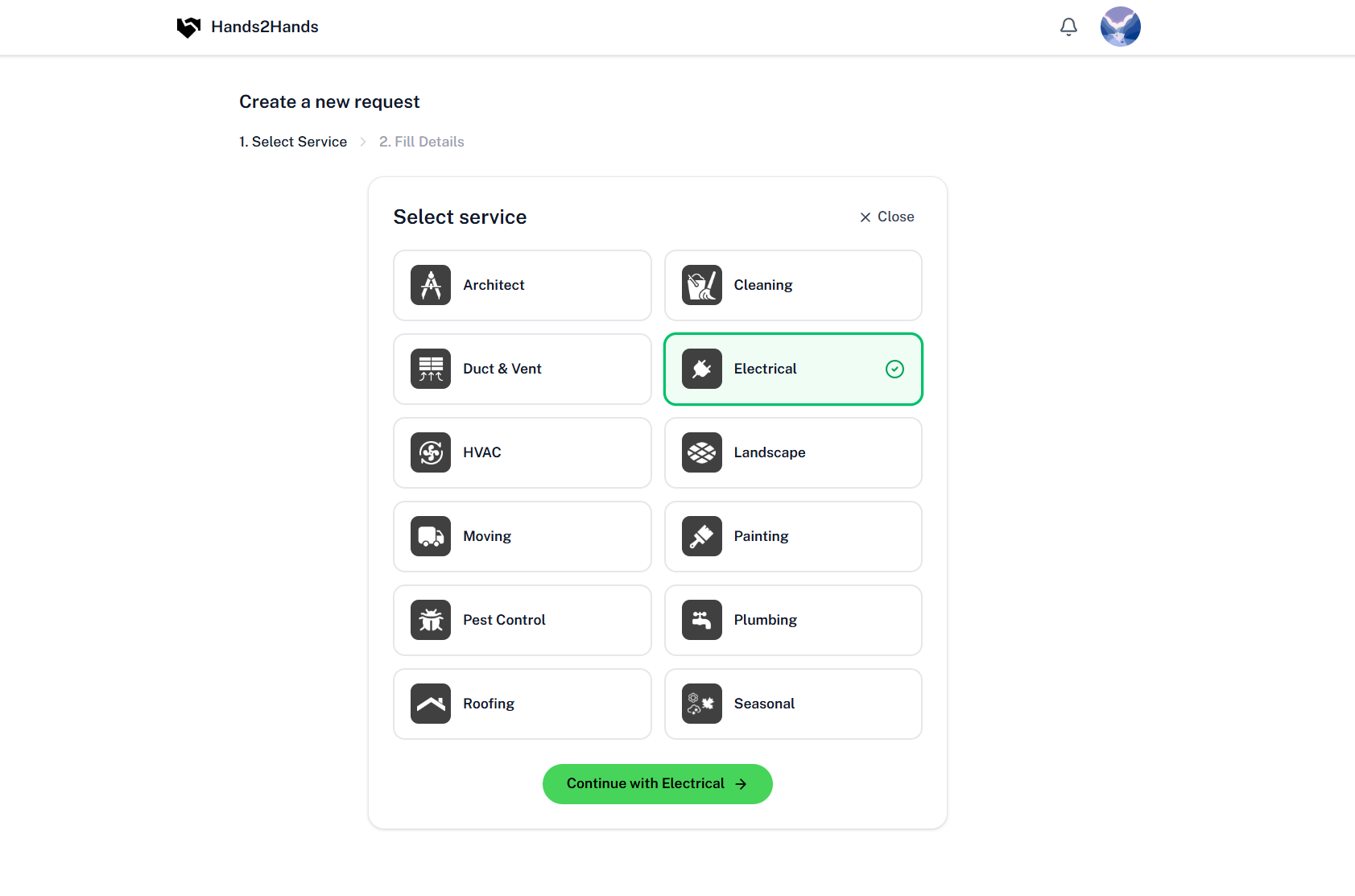 Contractor discovery and booking flow with service listings