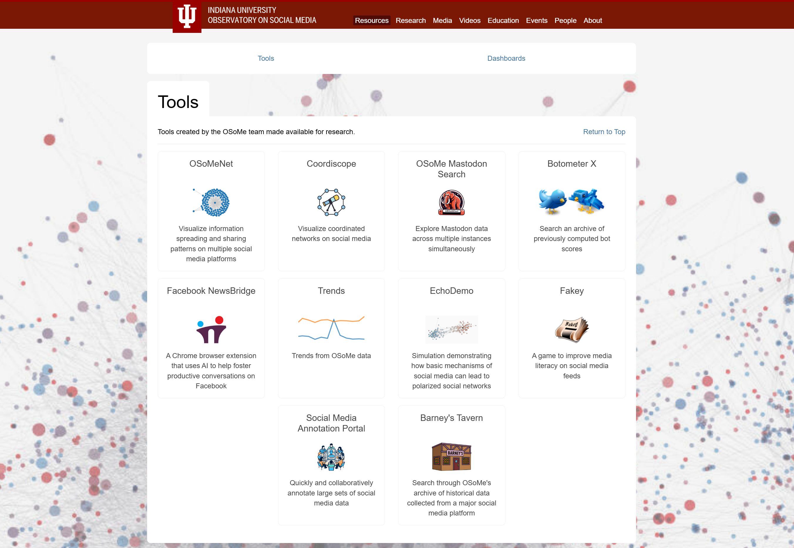 OSoMe platform landing page